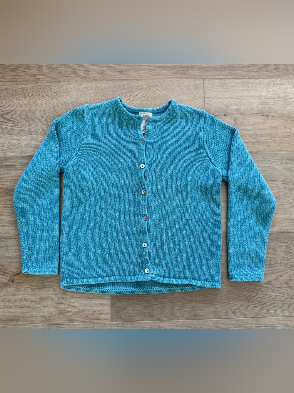 L.L.Bean Vintage 90s Cotton Knit Cardigan Sweater Small Turquoise